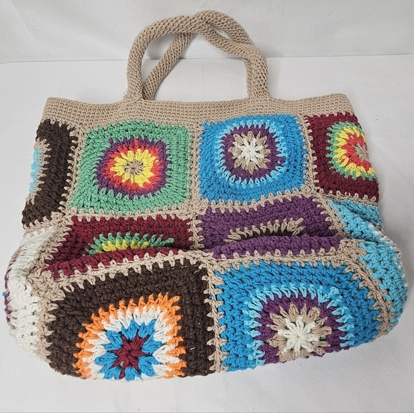 Urban Outfitters Crochet Knit Granny Floral Daisy Colorful Bag Boho Hippie - Picture 10 of 13